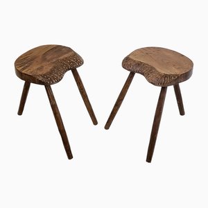 Brutalist Stools in Oak in the style of Jean Touret, 1960s, Set of 2