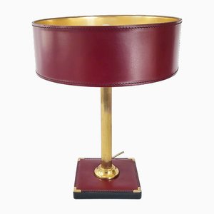 Vintage Table Lamp in Leather & Brass, 1970s