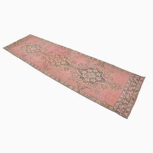 Tapis de Couloir Rose en Laine Tissé à la Main