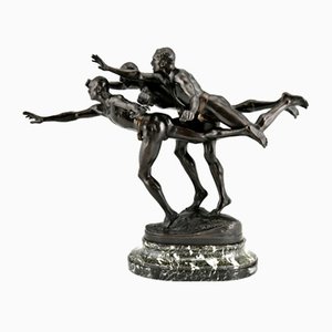 Alfred Boucher, Au But Escultura de 3 corredores desnudos, 1890, bronce y mármol