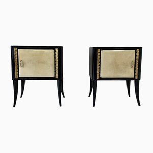 Art Deco Italian Nighstands in Black Lacquer and Gold Leaf, 1940s, Set of 2