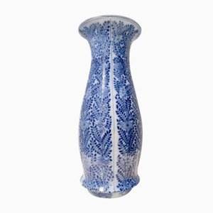 Chinoiserie Blue Lacquered Ceramic Vase by Laveno, Italy, 1940s