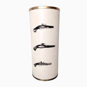 Vintage Beige Varnished Metal and Brass Umbrella Stand attributed to Atelier Fornasetti, 1950s