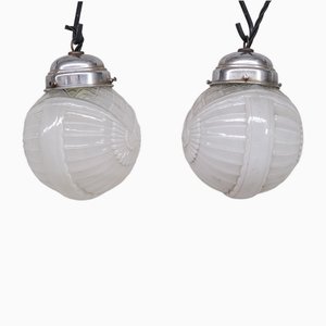 Small Art Deco Glass Pendant Lights, Set of 2