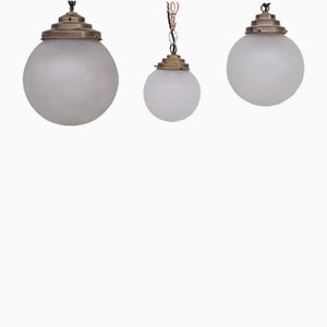 Opaque Glass and Brass Pendant Lights, Set of 3