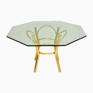 Table de Salle à Manger Vintage en Laiton et Verre, 1970s