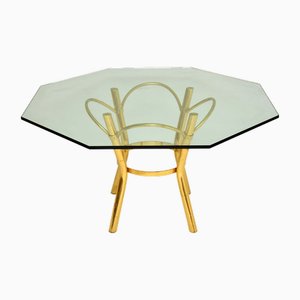 Vintage Dining Table in Brass and Glass, 1970s