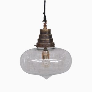 Mid-Century French Clear Glass Pendant Light