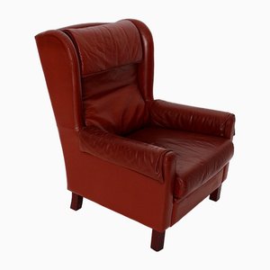 Leather Red Brown Wingback Armchair, Austria, 1970s