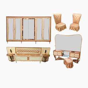 Bedroom Set in Maple and Parchment attributed to Luigi Colli attributed to Pier Luigi Colli, 1950s, Set of 6