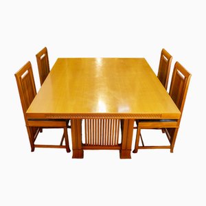 Table 615 Husser and Chairs 614 Coonley 2 by Frank Lloyd Wright for Cassina, Italy, 1992, Set of 5
