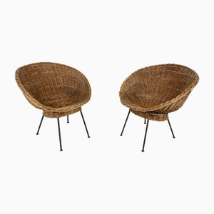 Vintage Italian Wicker Lounge Chairs, 1960s, Set of 2