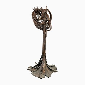 Lámpara de pie brutalista escultural de cobre de Jean Claeys, años 70