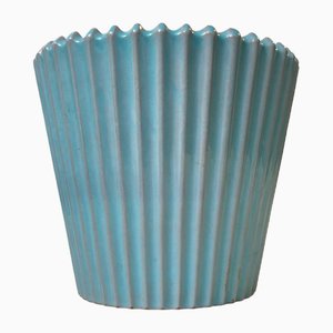 Vaso da fiori scanalato blu in ceramica di Esben & Lauge per Eslau, anni '60