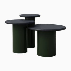 Raindrop Side Table Set in Black Oak and Moss Green by Fred Rigby Studio, Set of 3