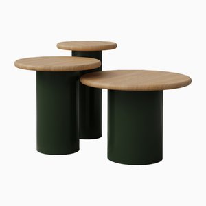 Raindrop Side Table Set in Oak and Moss Green by Fred Rigby Studio, Set of 3