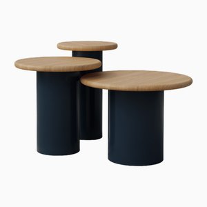 Raindrop Side Table Set in Oak and Midnight Blue by Fred Rigby Studio, Set of 3