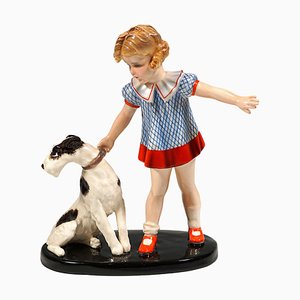 Girl with Fox Terrier Figurine by Germaine Bouret, 1938