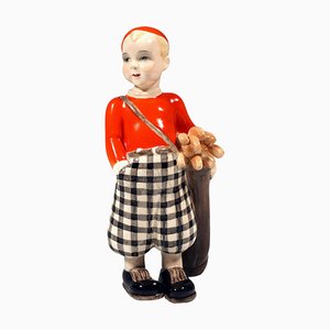 Figurine Garçon avec Sac de Golf Vintage par Claire Weiss, 1930s