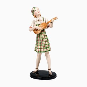 Figurine Art Déco Fille avec Ukulélé par Stephan Dakon, 1930s