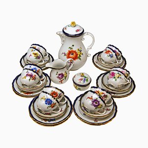 Pfeiffer Period Bouquet Nr. 051110 Coffee Service for 12 People from Meissen Porcelain, 1920s, Set of 27