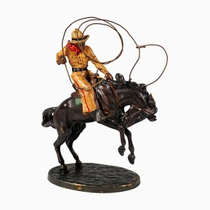 Cowboy en Bronze avec Figurine en Lasso sur Cheval par Carl Kauba, 1920s