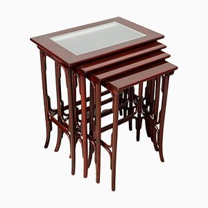 Art Nouveau Nesting Tables in Stained Mahogany from Gebrüder Thonet Vienna GmbH, Vienna, 1890s, Set of 4