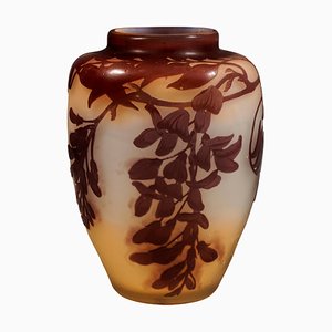 Art Nouveau Style Cameo Vase with Wisteria Decor from Emile Gallé, France