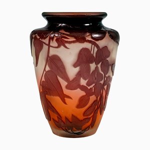 Art Nouveau Style Cameo Vase with Sweet Pea Decor from Emile Gallé, Nancy, France