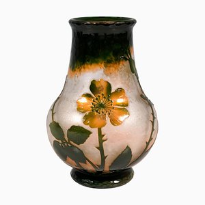 Art Nouveau Cameo Vase with Wild Roses Decor from Daum Nancy, France