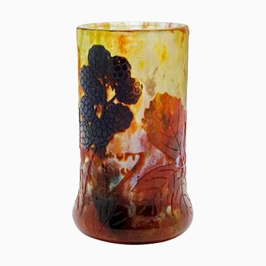 Art Nouveau Style Cameo Vase with Blackberry Decor from Daum Nancy, France