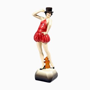 Art Deco Top-Hat Dancer in Tight Costume by Dakon for Goldscheider Manufactory of Vienna, 1928s