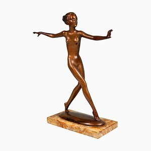 Ballerina viennese Art Deco in bronzo di Josef Lorenz