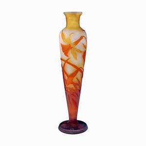 Jugendstil Cameo Vase mit Narzissendekor von Émile Gallé, Frankreich, 1904