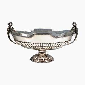 Silver Jardiniere with Swan Busts and Glass Inlay from Pietrasanta & C., Italy, 1950