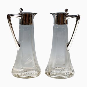 Art Nouveau Glass Decanter with Silver Fittings from Wilhelm Binder, Germany, 1890s, Set of 2