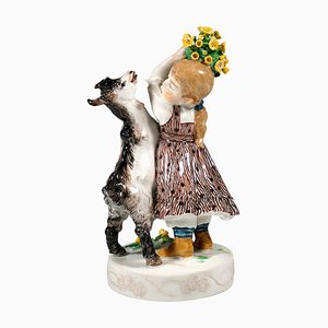 Art Nouveau Group Girl with Goat by Erich Hoesel for Meissen Porcelain, 1910s