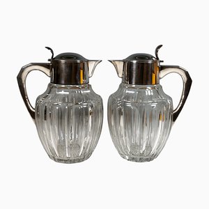 Large Glass Decanters with Silver Mounts from Gebrüder Deyhle, Germany, 1910s, Set of 2