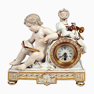 Allegory of Fine Arts Reading Cupid Clock Case by Michel Victor Acier for Meissen Porcelain, 1850s