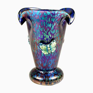 Kobaltblaue Jugendstil Vase mit Schmetterlingen von Loetz Glass, 1900er
