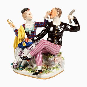 Groupe Commedia Dell'Arte Arlequin & Columbina par Johann Joachim Kaendler pour Meissen Porcelain, 1860s