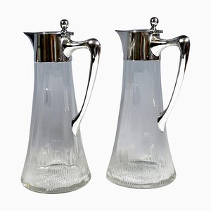 Art Nouveau Glass Carafes with Silver Fittings by Ferdinand Vogl, Vienna, 1890s, Set of 2