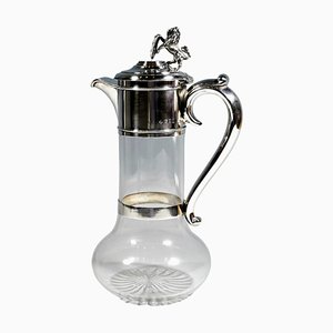 Early 20th Century Glass Carafe with Lion & Coat of Arms Silver Fitting, London, 1890s