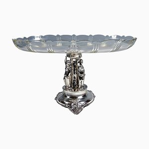 Milieu de Table Art Nouveau en Argent avec Karyatides et Bol en Verre, Vienne, 1900s