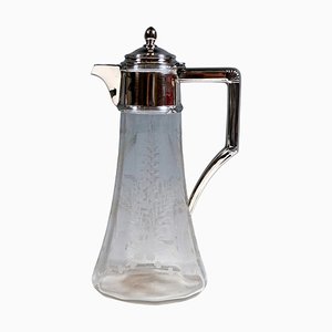 Caraffa Art Nouveau in vetro con raccordo in argento di Alexander Sturm, fine XIX secolo