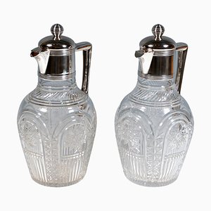 German Art Nouveau Glass Carafes with Silver Mounts by Koch & Bergfeld, 1890s, Set of 2