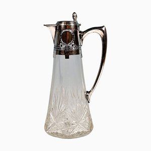 Caraffa Art Nouveau in vetro con raccordo in argento di Wilhelm Binder, Germania, metà XIX secolo