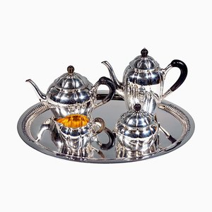 Art Deco Silver Coffee and Tea Set with Tray, 1920, Set of 5