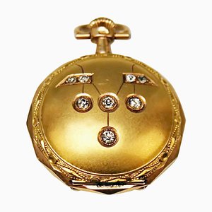 Orologio da tasca svizzero in oro 14 carati con diamanti, fine XIX secolo
