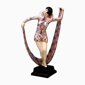 Statuetta viennese Veil Dance nr. 5570 di Stephan Dakon per Goldscheider, anni '20